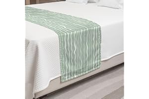 Lunarable Nautical Bed Runner, Pattern of Hand Drawn Waves with Boats Floating, Decorative Accent Bedding Scarf for Hotels Homes and Guestrooms, Queen, Green White