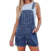 luvamia Jean Short Overalls for Women Baggy Adjustable Straps Bib Stretchy Denim Overall Jumpsuits Shortalls with Pockets