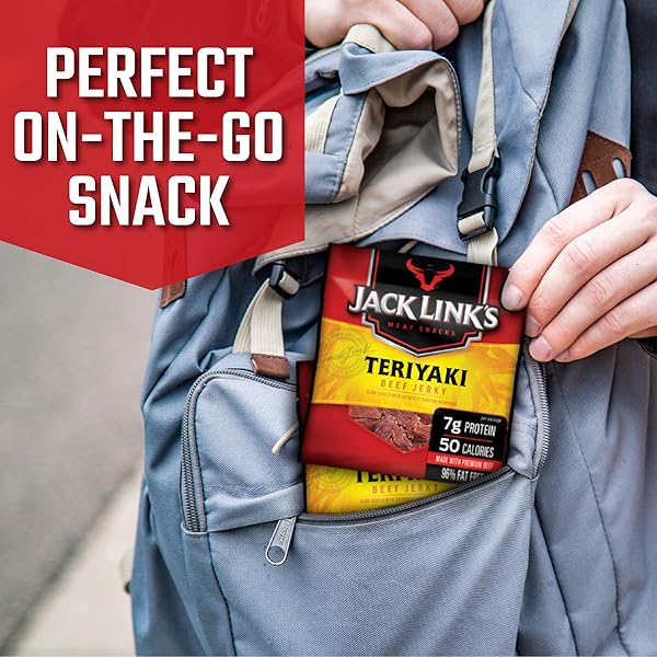JACK LINK’S TERIYAKI BEEF JERKY MULTIPACK – (5 PACK) 0.625 OZ BAGS – READY TO EAT REAL MEAT PROTEIN SNACKS – 7G PROTEIN PER SERVING – MADE WITH 100% REAL BEEF