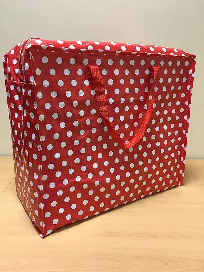 RED JUMBO POLKA DOT STORAGE BAG RETRO SPOTS REUSABLE RED DOTS EXCESS