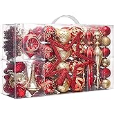 Valery Madelyn Ornaments for Christmas Trees, 100ct Red and Gold Shatterproof Christmas Tree Decorations, Luxury Hanging Ball Ornaments Bulk for Xmas Holiday Decor