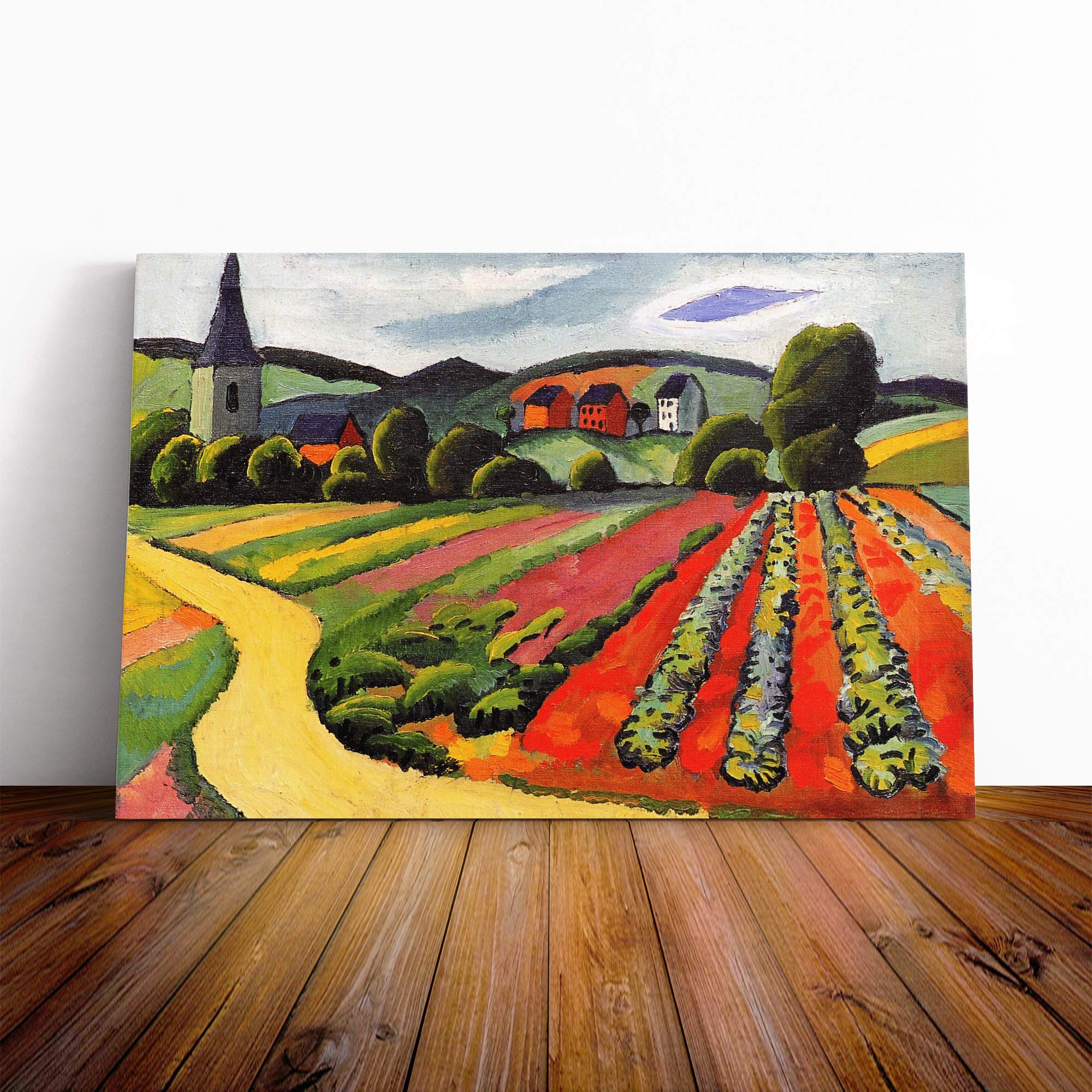 August Macke Landscape at The Tegersee Canvas Print | Gallery Wrapped 30mm Frame Wall Art | 20x14 inches | Ready to Hang | Modern Landscape Picture | Living Room Bedroom Lounge Office