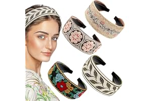 eBoot 4 Pieces Boho Headband for Women Embroidery Wide Hair Band Bohemia Floral Knotted Wide Headbands Vintage Ethnic Style G