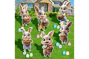 Fayayuan 6 PCS Easter Bunny Decorations Outdoor - Large Easter Bunny Yard Signs - Easter Bunny Yard Decorations Outdoor with Stakes - Bunny Garden Sign Spring Home Decor Waterproof Lawn Signs