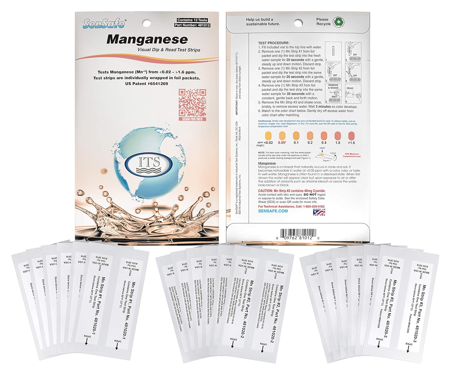 Industrial Test Systems 481012 Sensafe Manganese Water Test Strip Kit