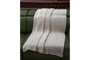 SAOL Knitted Bed Scarf Runner Made of Soft Blend Ireland Aran Throw (Natural, King - 96"x 32")