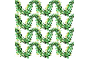 KREYFER 4 Strings Total 26.4 ft St. Patrick's Day Tinsel Garlands - Each 6.6ft Green and Gold Fringe Garland with Shamrock Clover Hanging Glitter Streamers for Irish Ireland Themed Parade Party Decorations