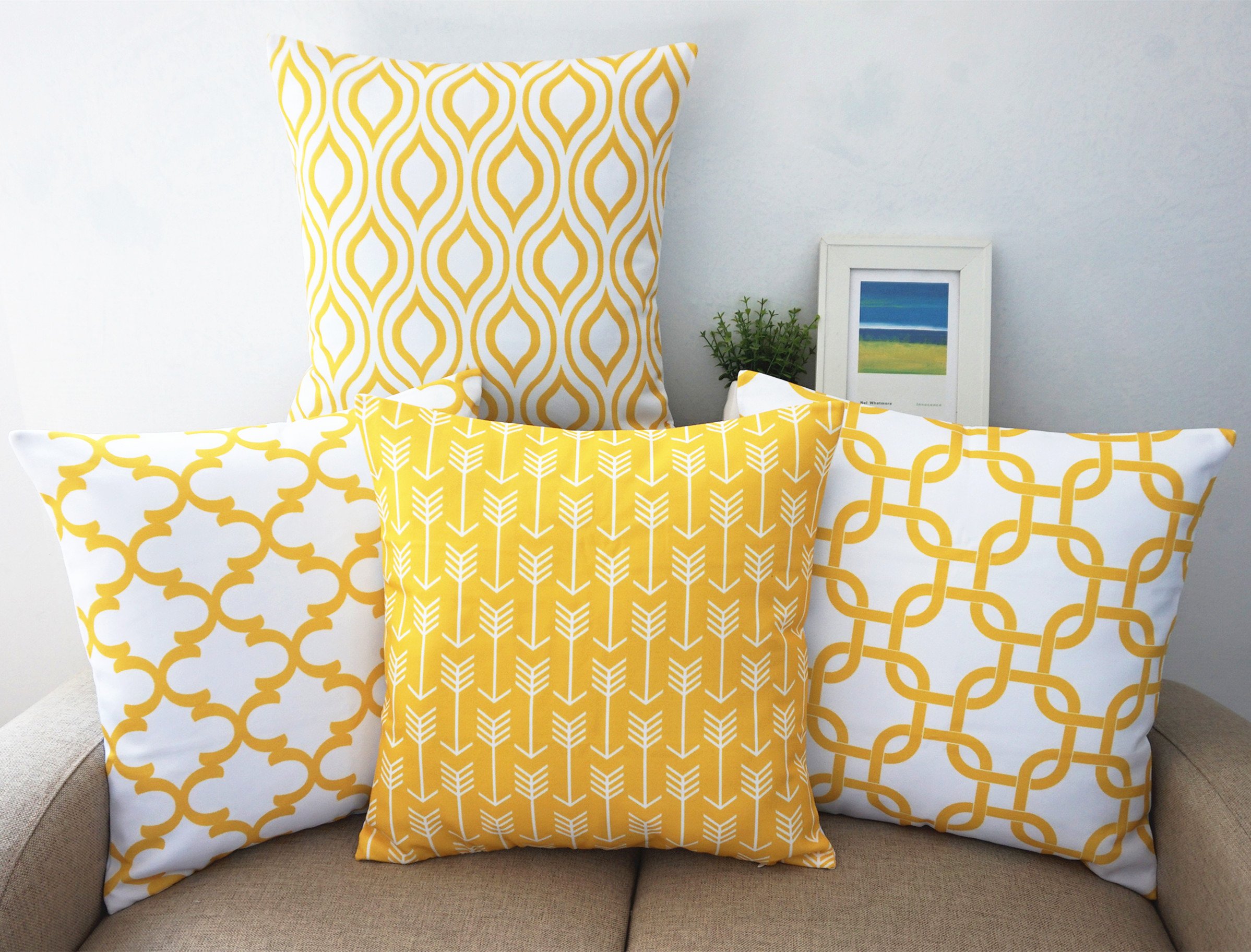 Howarmer Canvas Cotton Throw Pillows Cover for Couch Set of 4 Lemon