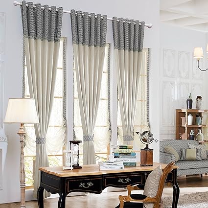 Amazon Com Anady Top Black Off White Geometry Blackout Curtains 2
