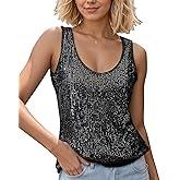 Sequin Sleeveless Tank Tops for Women, Scoop Neck Womens Silver Sparkly top
