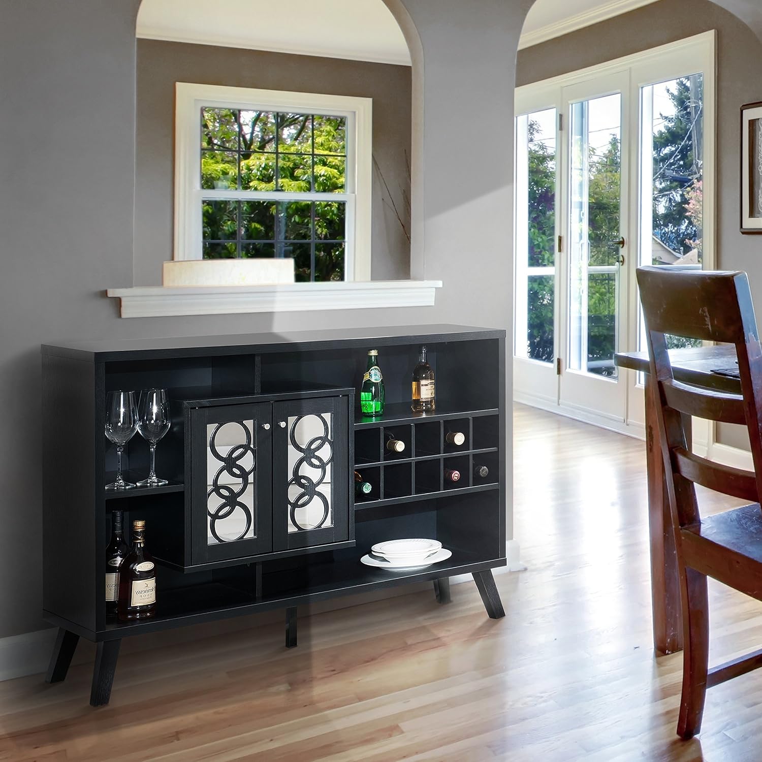 Amazon Com Liquor Storage Cabinet Buffet Server With Glass Doors Large In Cappuccino Great For Storage Of Your Favorite Bottles Of Wine Liquors Glassware And Drinking Accessories Buffets Sideboards