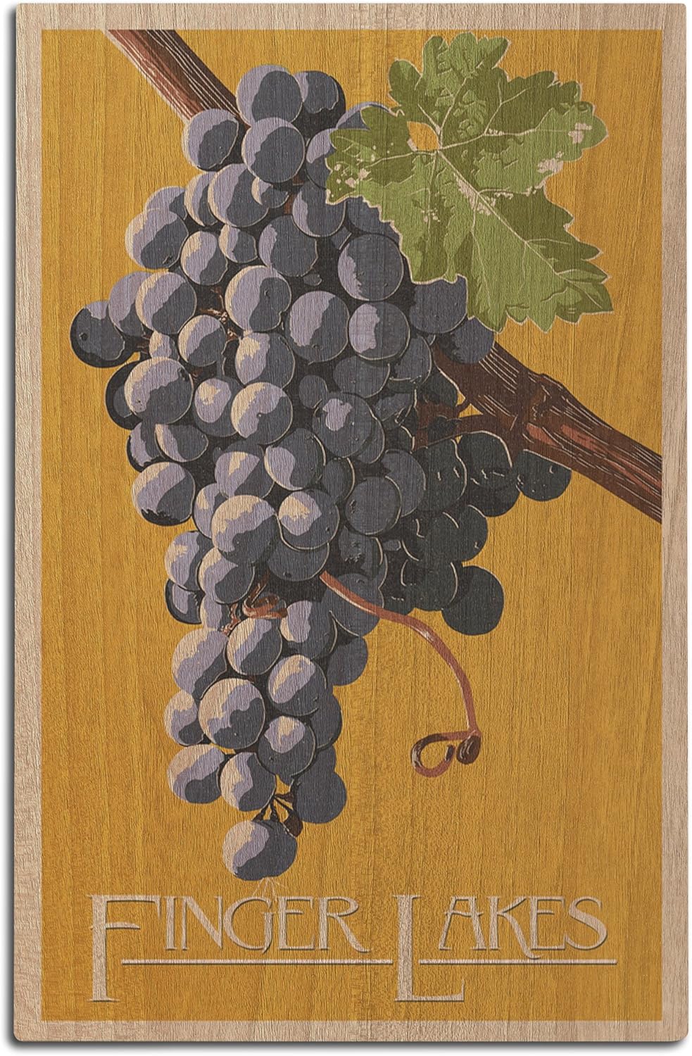 Finger Lakes, New York - Wine Grapes - Letterpress (12x18 Wood Wall Sign, Wall Decor Ready to Hang)
