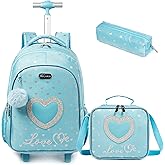 Egchescebo School Bags Kids Rolling Backpack for Girls Kids Luggage Suitcase With Wheels