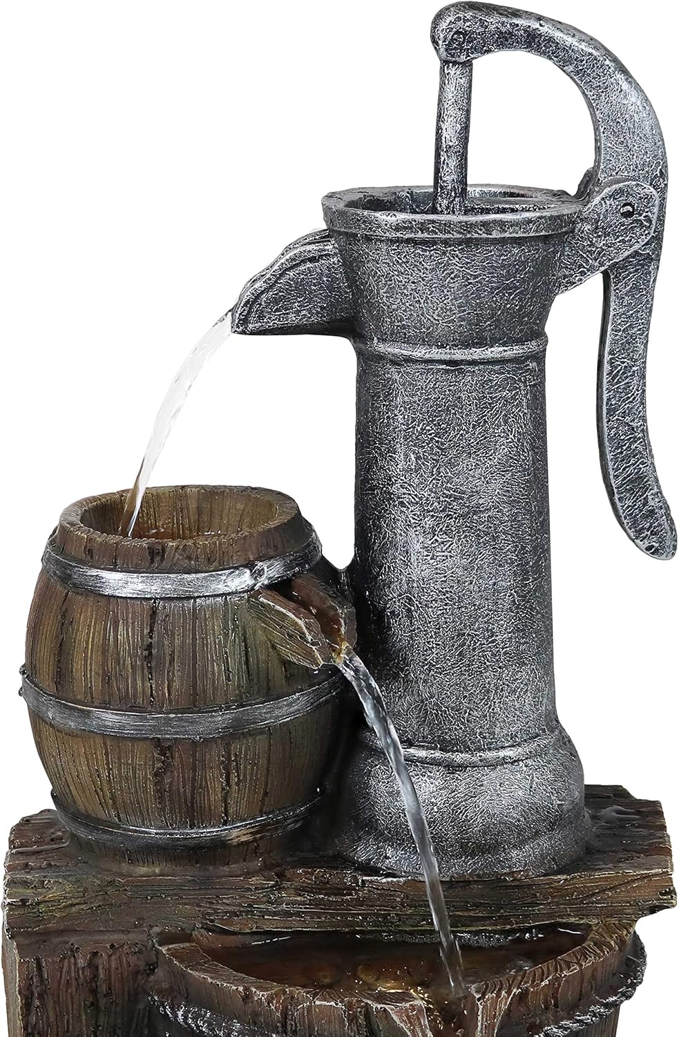 Sunnydaze Cozy Farmhouse Pump and Barrels Outdoor Fountain with LED Lights - Exterior Standing Water Feature - Corded Electric - Ideal for Deck, Yard, Balcony and Landscaping - 23-Inch: Sunnydaze Decor: Kitchen & Dining