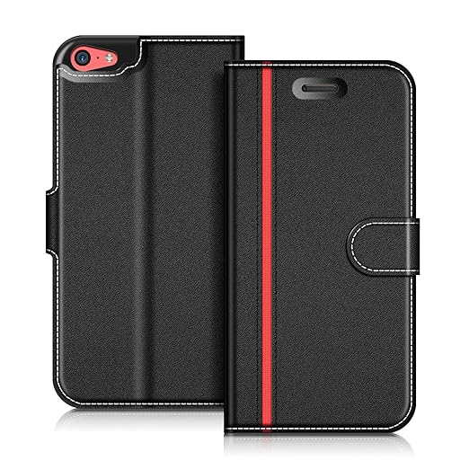 COODIO iPhone 5C Hülle Leder Lederhülle Ledertasche Wallet Handyhülle Tasche Schutzhülle mit Magnetverschluss/Kartenfächer fü