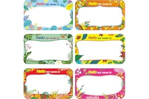 HEBAYY 300 Pcs Name Tag Label Sticker in 6 Designs with Perforated Line for School Office Home (3.5"x2.2" Each) …