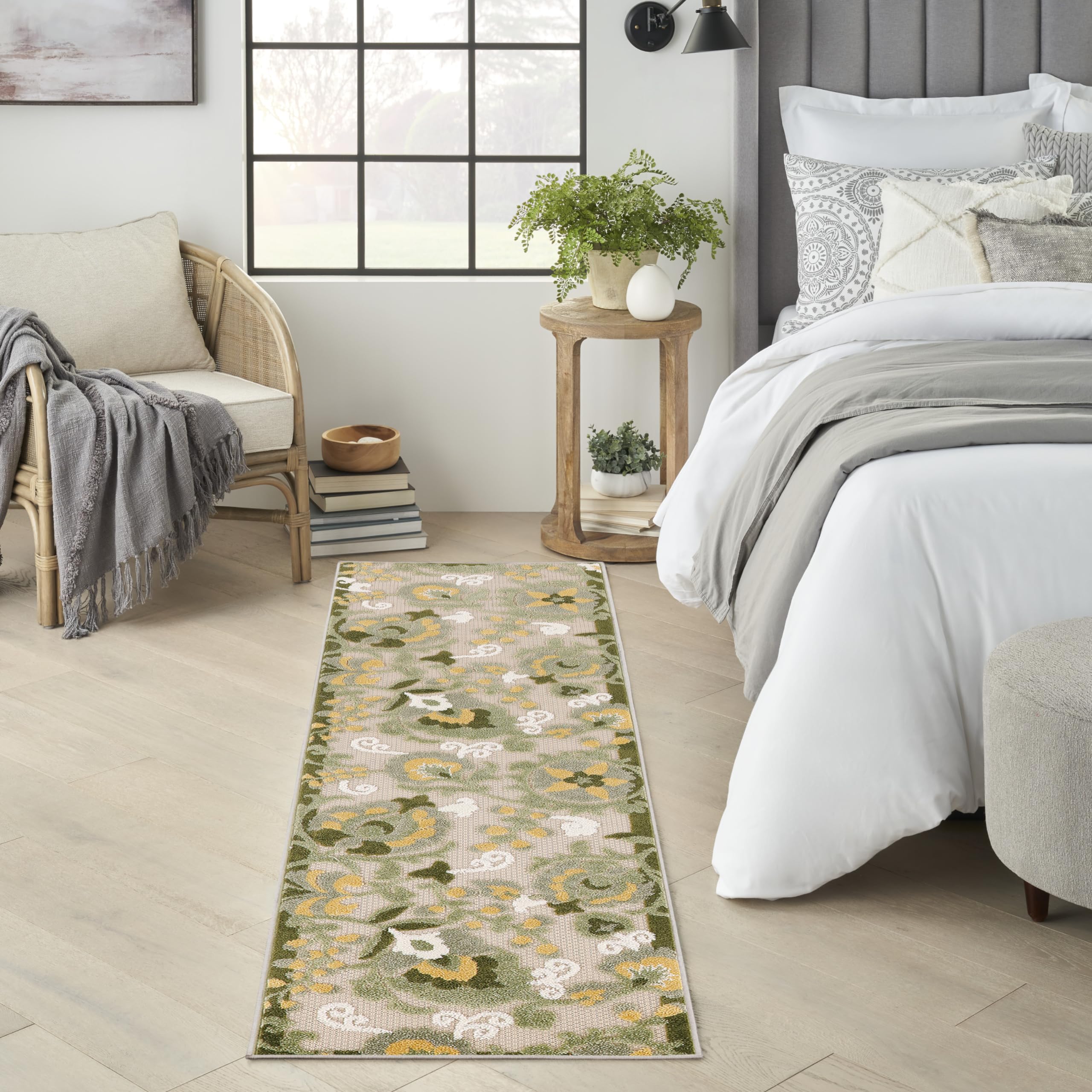 Nourison Home Aloha Indoor/Outdoor Ivory Green 2'3" x 8' Area Rug, Easy Cleaning, Non-Shedding, Bed Room, Living Room, Dining Room, Backyard, Patio, Deck (2x8) Image Nourison Home Aloha Indoor/Outdoor Ivory Green 2'3" x 8' Area Rug, Easy Cleaning, Non-Shedding, Bed Room, Living Room, Dining Room, Backyard, Patio, Deck (2x8) Image