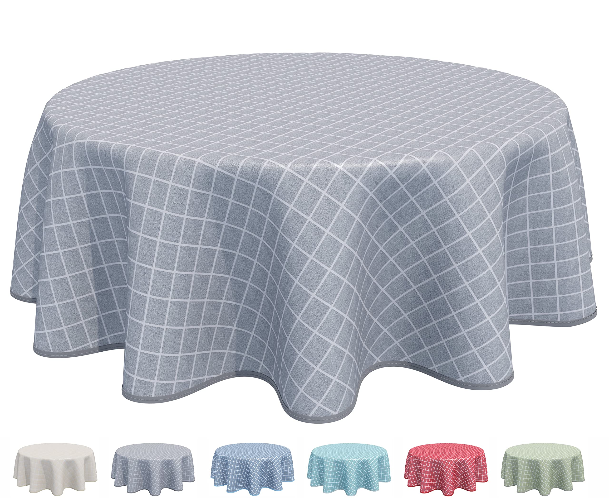 Home Direct Round Oilcloth PVC Wipe Clean Tablecloth 160cm 62" Check Light Grey