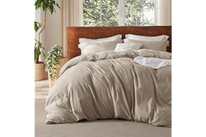 Bedsure 100% Washed Cotton Duvet Cover Queen - Minimalist Duvet Cover Set Linen Like - 3 Pieces GentleSoft™ Plain Simple Duve