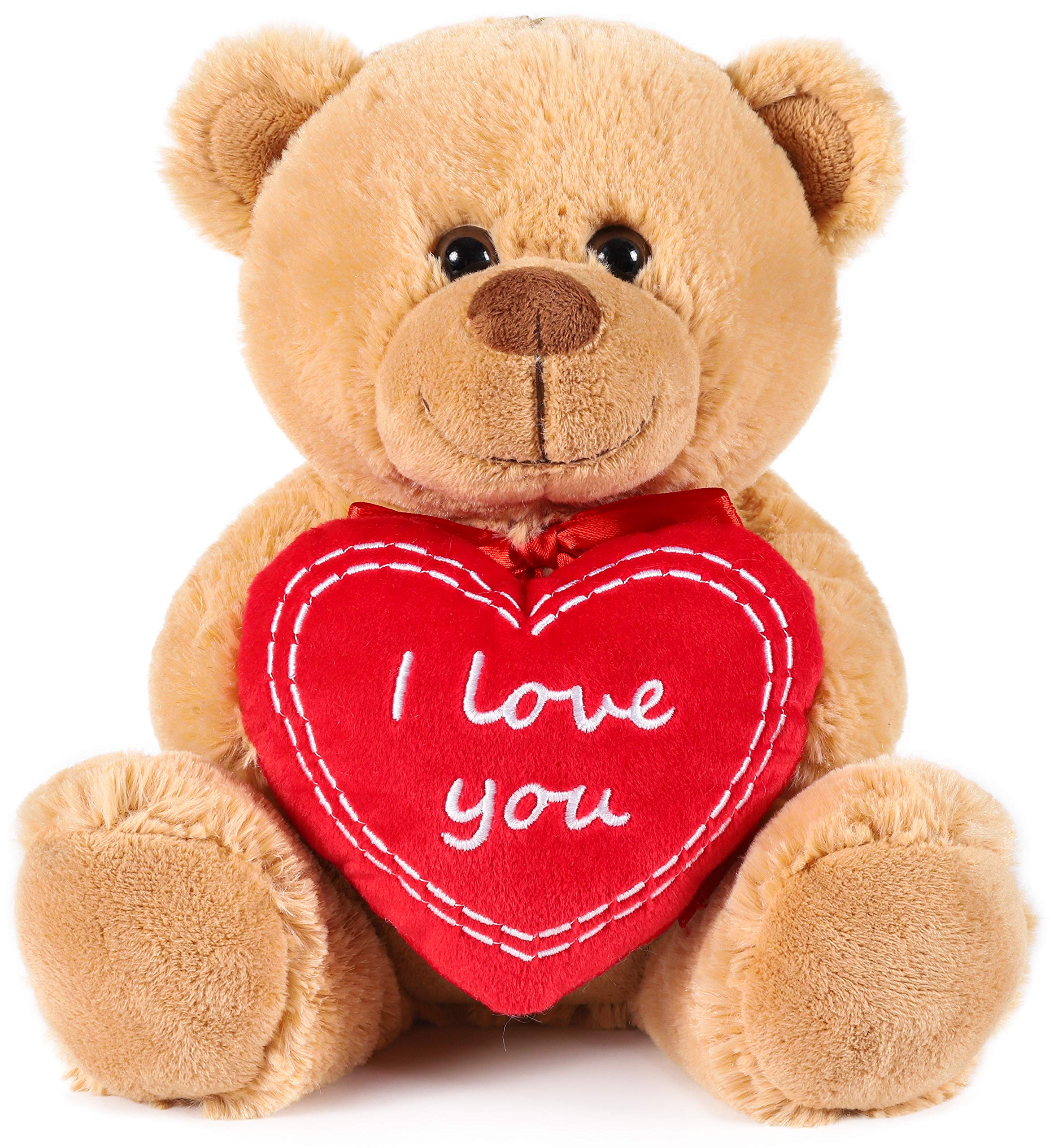 BRUBAKER Teddy Plush Bear With Heart Red - I Love You - 10 Inches (25 Cm) - Teddy Bear Plush Teddy Cuddly Toy - Light Brown
