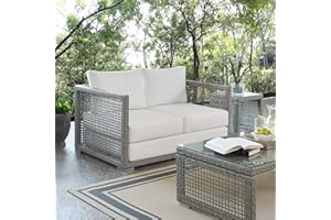 Modway EEI-2924 Aura Wicker Rattan Outdoor Patio 52" Loveseat with Cushions in Gray White