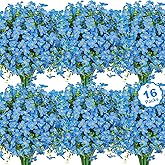 Besteek 16 Bundles Artificial Flowers for Outdoors Decoration Fake Silk Flowers UV Resistant Faux Plastic Plants for Spring Summer Garden Yard Porch Window Box Home Indoor Outdoor Decor, Blue