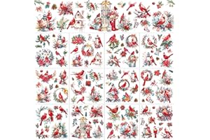 BBTO 12 Sheets Christmas Rub on Transfers for Crafts and Furniture Christmas Rub on Transfer Stickers Winter Decals for Wood DIY Paper Home Decor, 5.5 x 5.7 Inch(Cardinal)