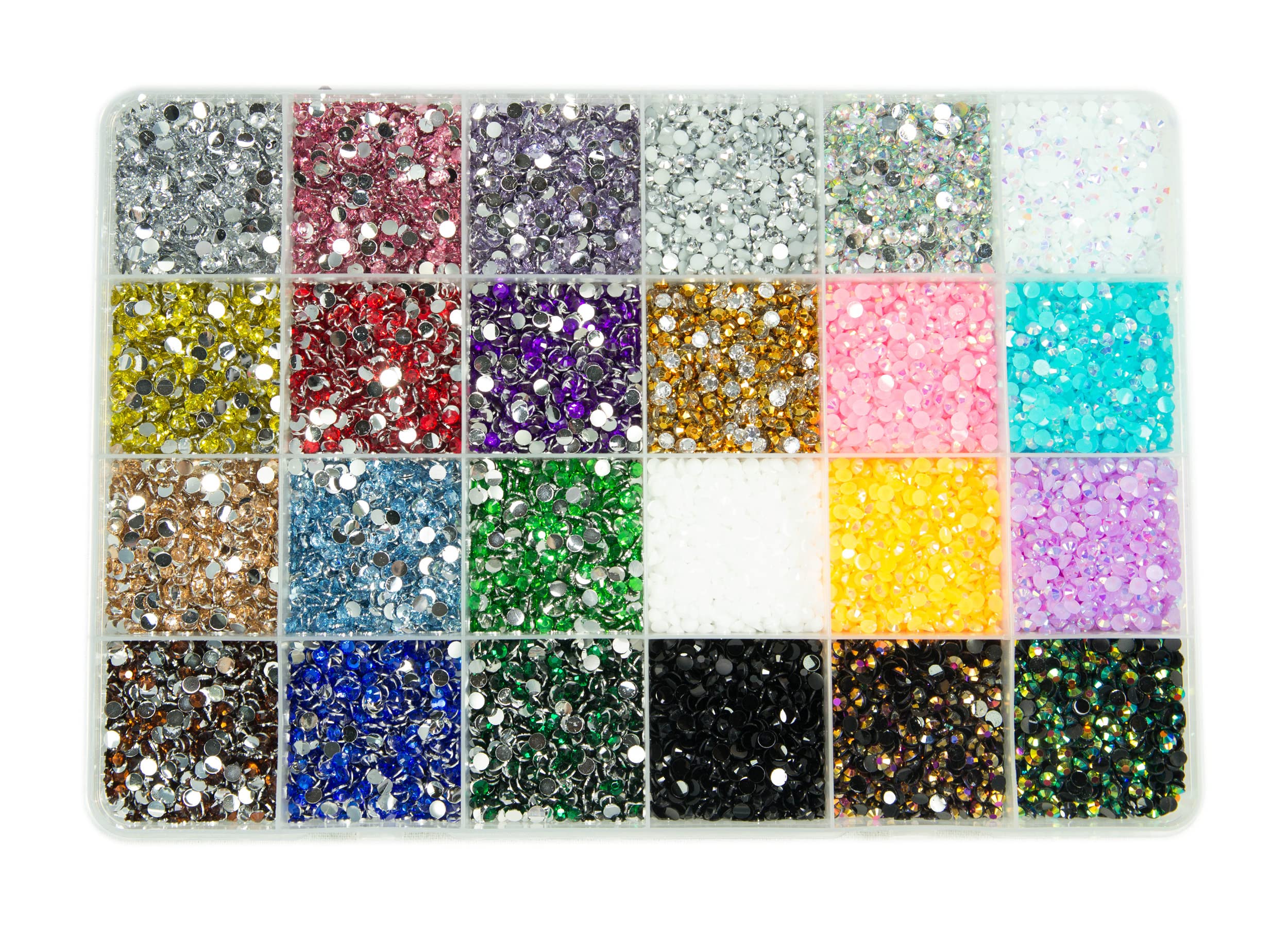 Box of 24 Normal & Iridescent Colours 3mm 18000pcs Flat Back Pearl Beads Crystal Diamantes for Nail Art & Craft Scrapbooking Embellishments