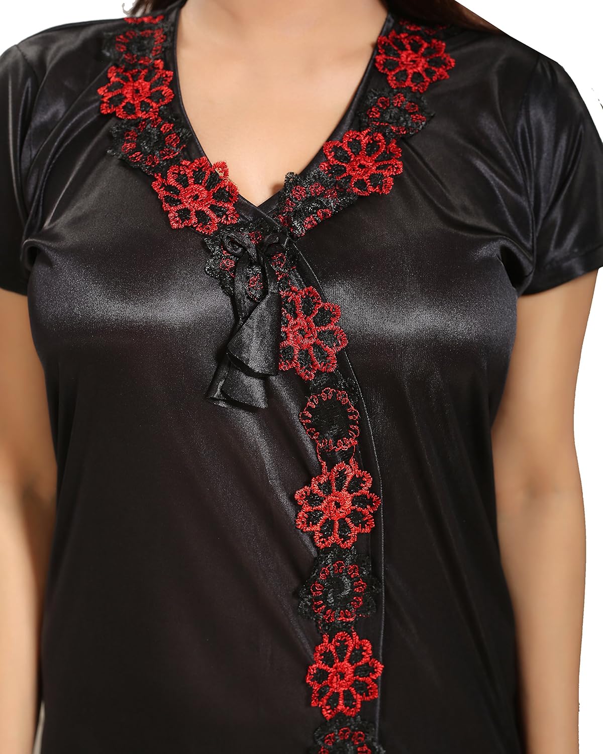 tucute women satin night gown (black) (free size) d.no.1115