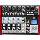 MUSYSIC MU-SE6ME Professional 6 Channel PA Mixer | USB/Bluetooth playback, 24-bit DSP effects, 2-band EQ, recording, XLR outputs, headphone jack, and independent phantom power