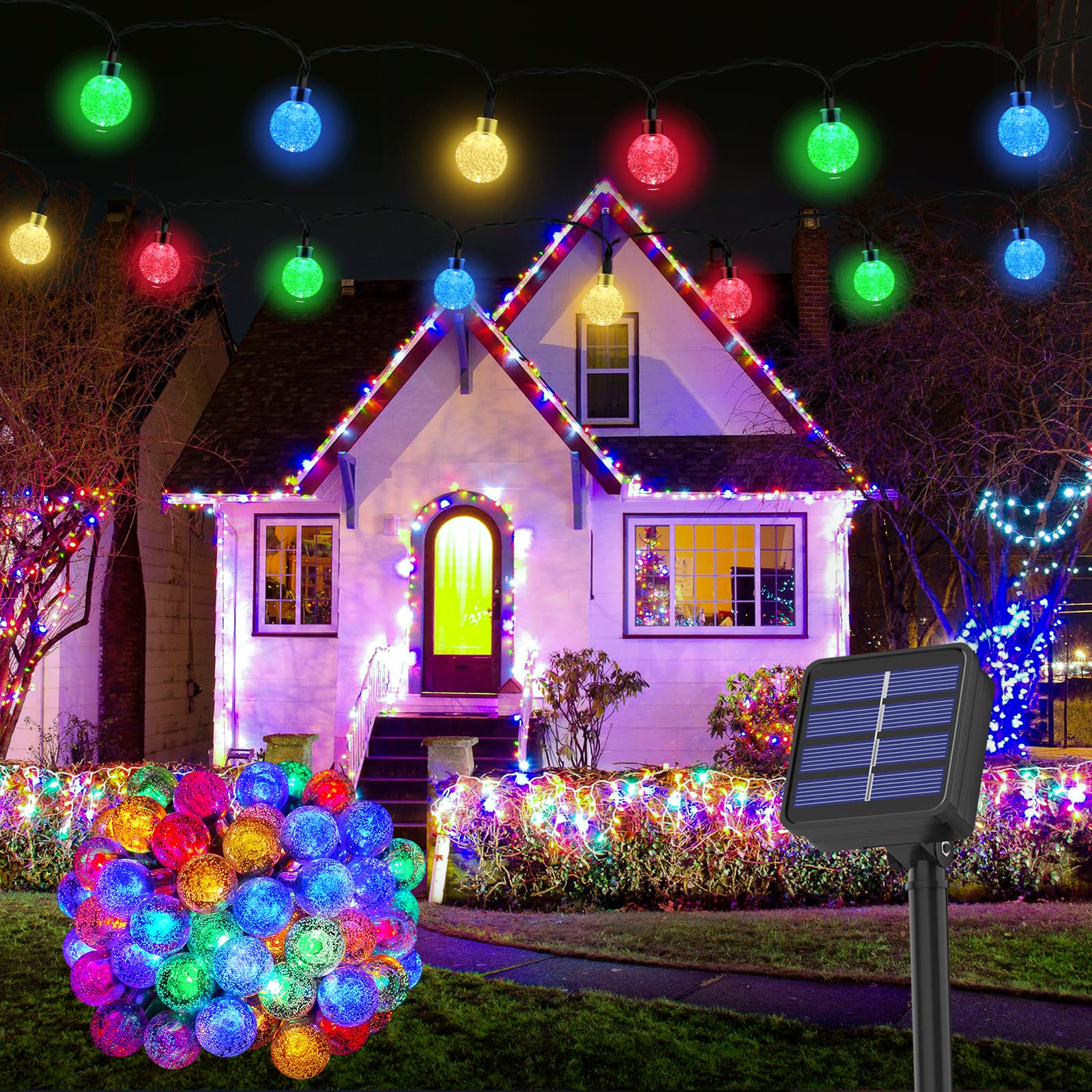 Solar Fairy Lights Outdoor Waterproof, 60LED Solar Garden Lights, 8 Mode 13.2M/43.3Ft Indoor/Outdoor Solar String Lights for Garden Yard Home（Colorful）