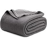 Bedsure Gentlesoft 100% Cotton Blanket Queen Size for Bed - Breathable and Soft, Thick Cozy Waffle Weave Christmas Blanket Gift for Women, Dark Grey, 90x90 Inches