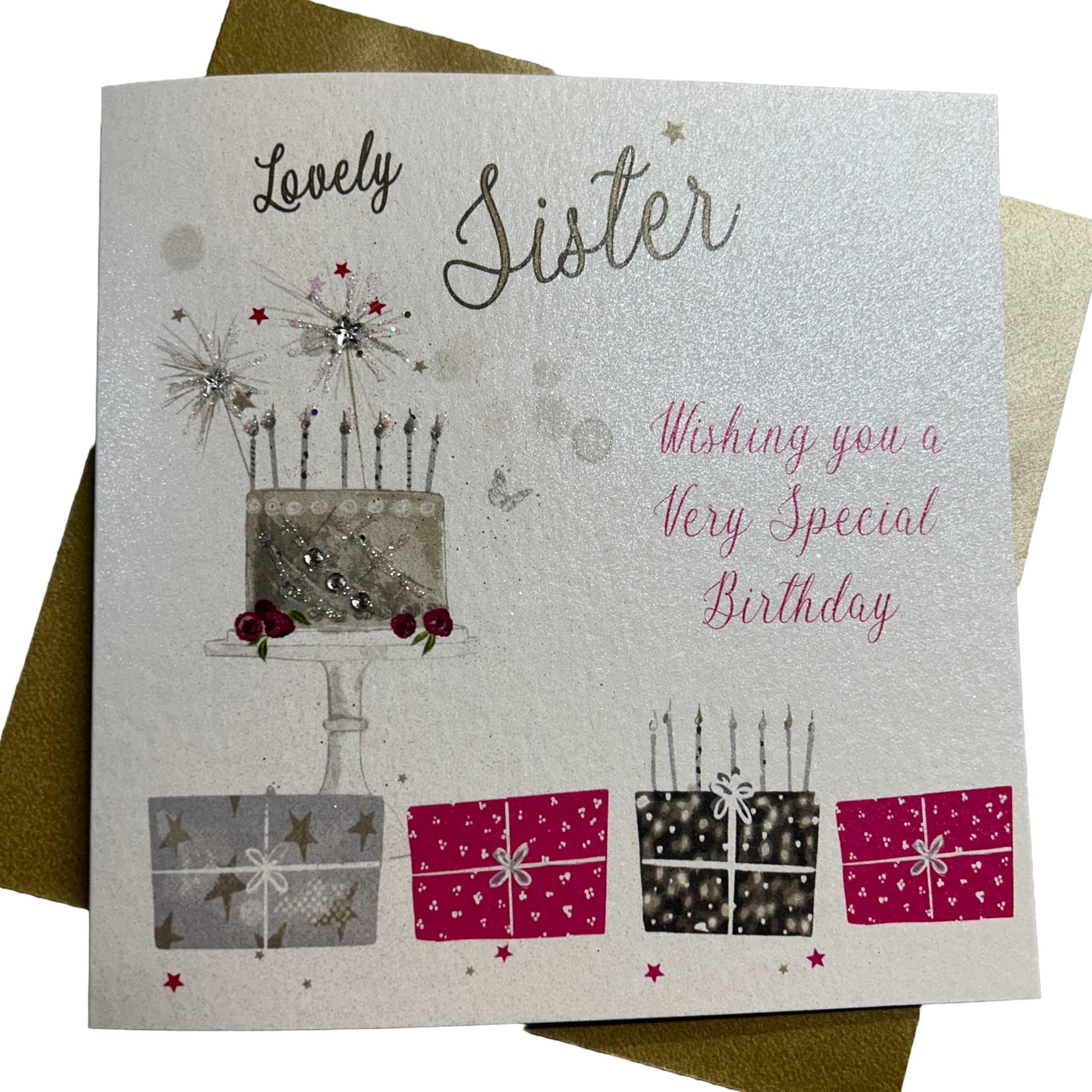 Lovely Sister, Wishing You a Special Birthday. Hand finished Birthday Card (WB190)