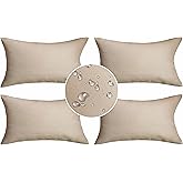 Demetex Outdoor Pillow Covers 12x20 Waterproof Lumbar Throw Pillows Rectangle Beige Pillow Cases for Patio Couch, Set of 4, 12 x 20 Inch, Beige