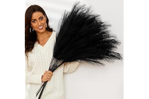 QUBITFUL Black Pampas Grass, 9 PCS 37''/3.1FT Tall Fluffy Fake Pompas Floral, Large Artificial Pompous Grass Branches for Floor Vase Fillers, Boho Farmhouse Room Wedding Decor (Black)
