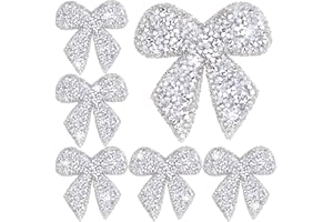 SmallCat 6pcs Bow Rhinestone Patches, Glitter Bowknot Applique, Self-Adhesive Repair Bow Clothing Patches for Jackets Hats Bags Jeans Shoes- Silver