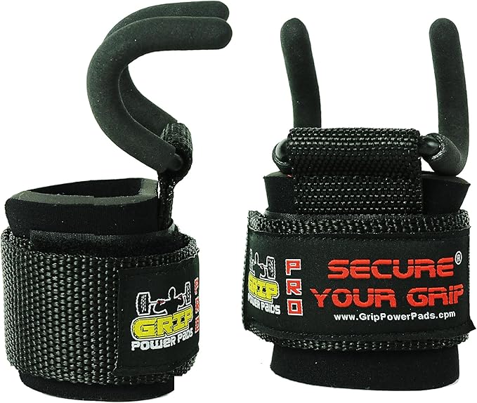 Weight Lifting Rod Hooks Heavy Duty Neoprene Padded Wrist Wraps With