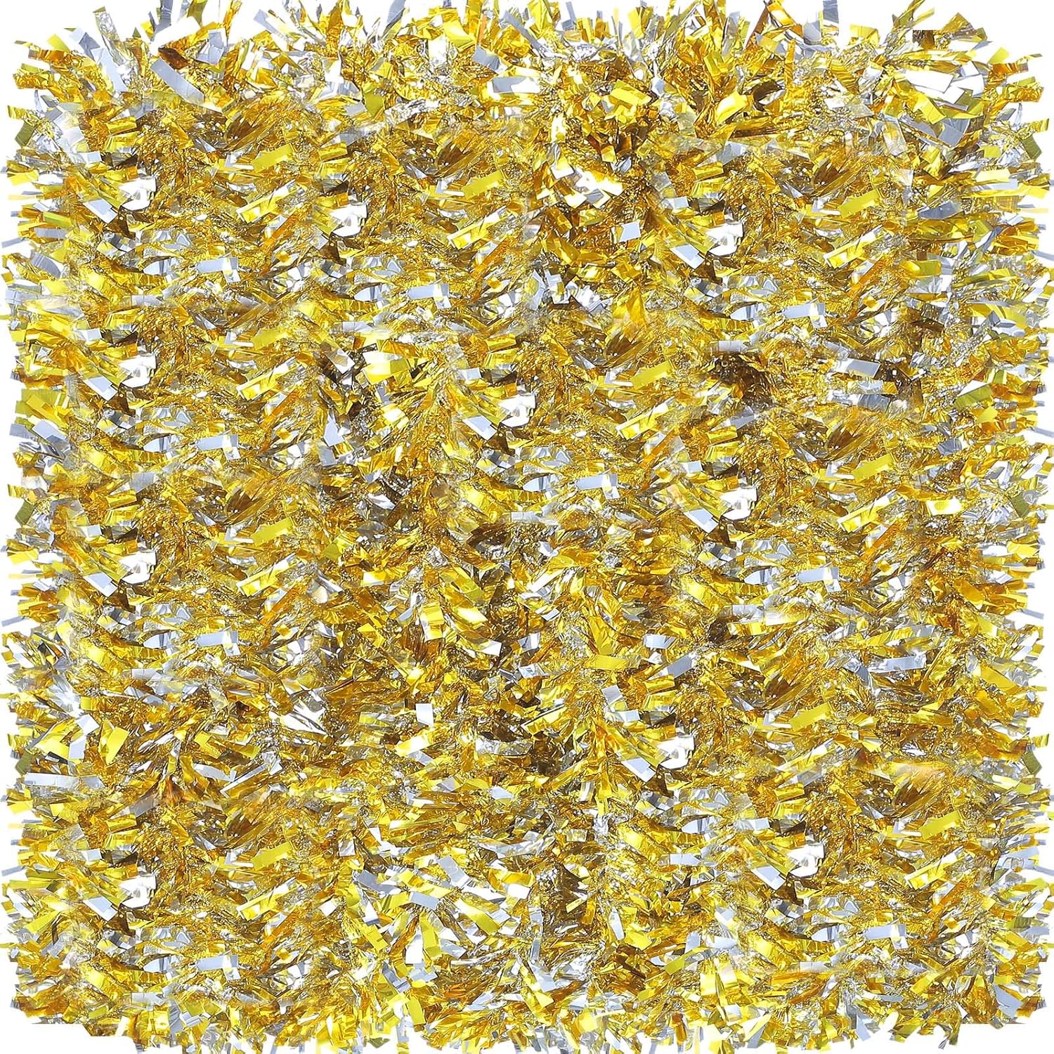 Wreaths, Garlands & Swags - Dingion 57.6 Feet Christmas Tinsel Garland Tree Decorations Ornament Glitter Twist Metallic Streamer Outdoor Hanging for Wedding Birthday(Silver, Gold)