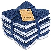 AMOUR INFINI Dish Cloths for Washing Dishes Set of 8 - Highly Absorbent, Super Soft Kitchen Dishcloths - Reusable Quick Dry Dish Rags for Cleaning & Drying Kitchen Linens (12x12 Inch - Blue)