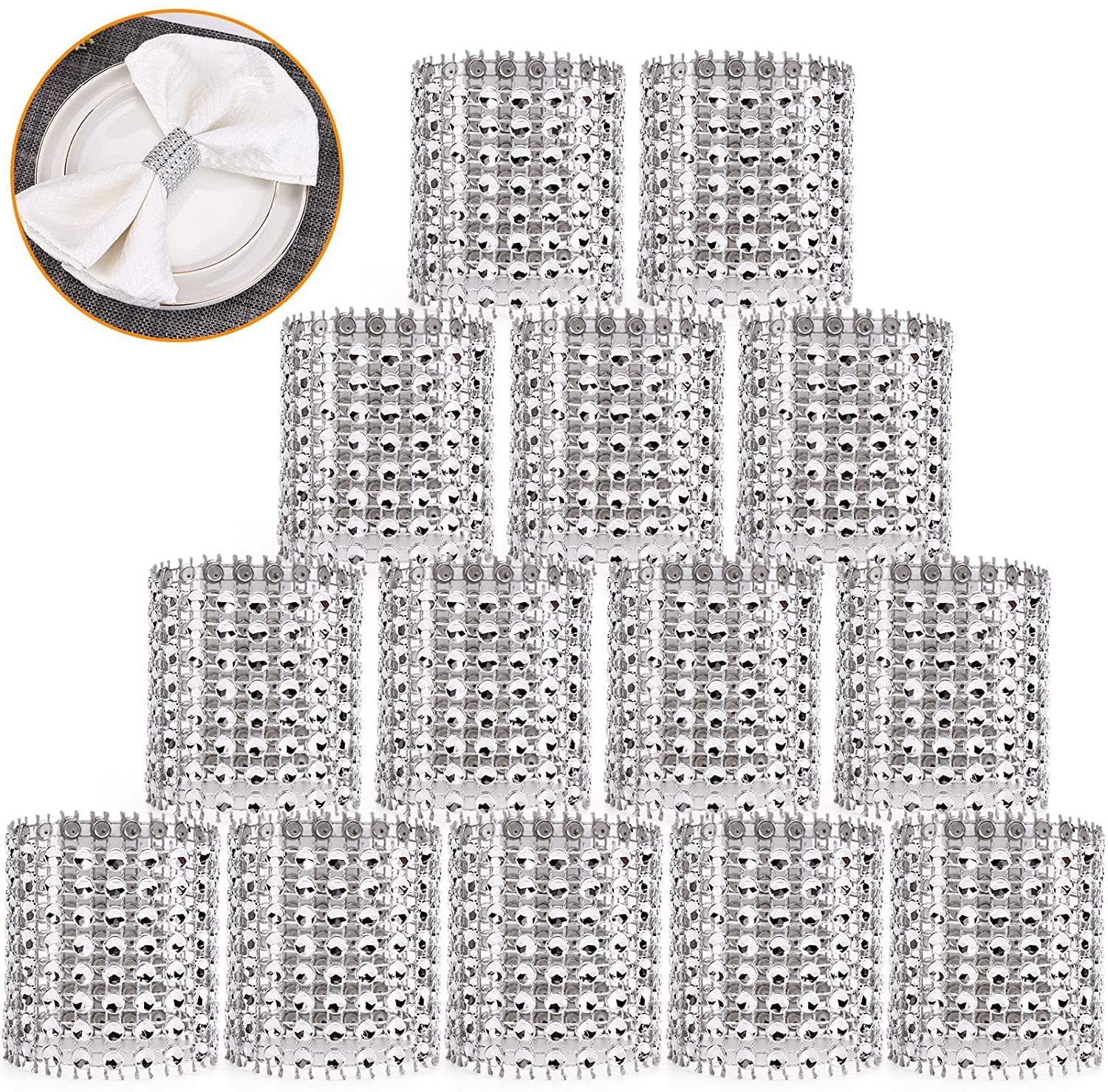 SYZOW 100pcs Rhinestone Napkin Rings, Silver Napkin Rings Buckles for Table Decorations, Wedding, Dinner,Party, DIY Decoration