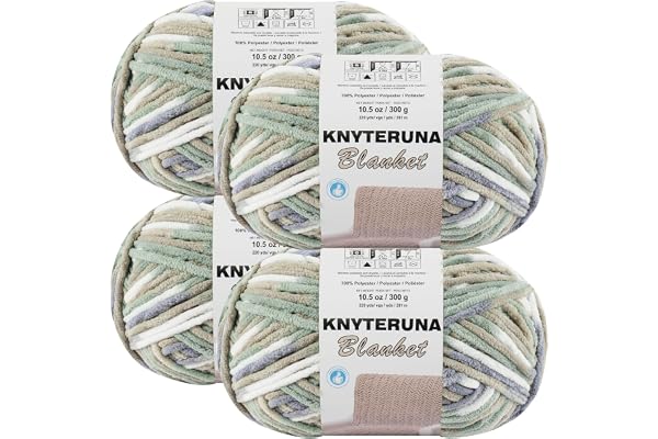 Knyteruna #6 Super Bulky Blanket Yarn for Crocheting - 4 Skeins(Each 10.5oz/300g, 220yds/201m), Chunky Chenille Thick Plush Big Soft Yarn for Crocheting Knitting Blankets, Cream & Sage & Grey & Khaki