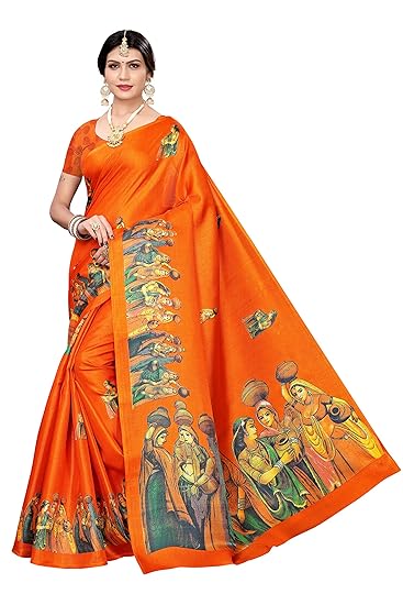Womens Silk with Blouse Piece Saree (All 4 Colors Available_Free Size)