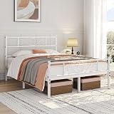 Yaheetech 4ft6 Double Metal Bed Frame with Headboard Footboard White view 2