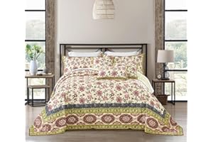 DaisyHuang Oversized King Bedspread 138x120 Extra Wide, Persian Floral Collection, Indian Arts Quilt Bedding Cover, Reversible, 6 Piece, 100% Microfiber, California/Alaskan King, Floral