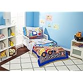 EVERYDAY KIDS 4 Piece Toddler Bedding Set - Under Construction - Includes Comforter, Flat Sheet, Fitted Sheet and Reversible Pillowcase
