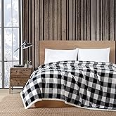 Eddie Bauer - Queen Size Blanket, Ultra-Soft Plush Bed Blanket with Faux Shearling Reverse, Throw Blanket for Couch & Bed (Cabin Plaid Black Check)