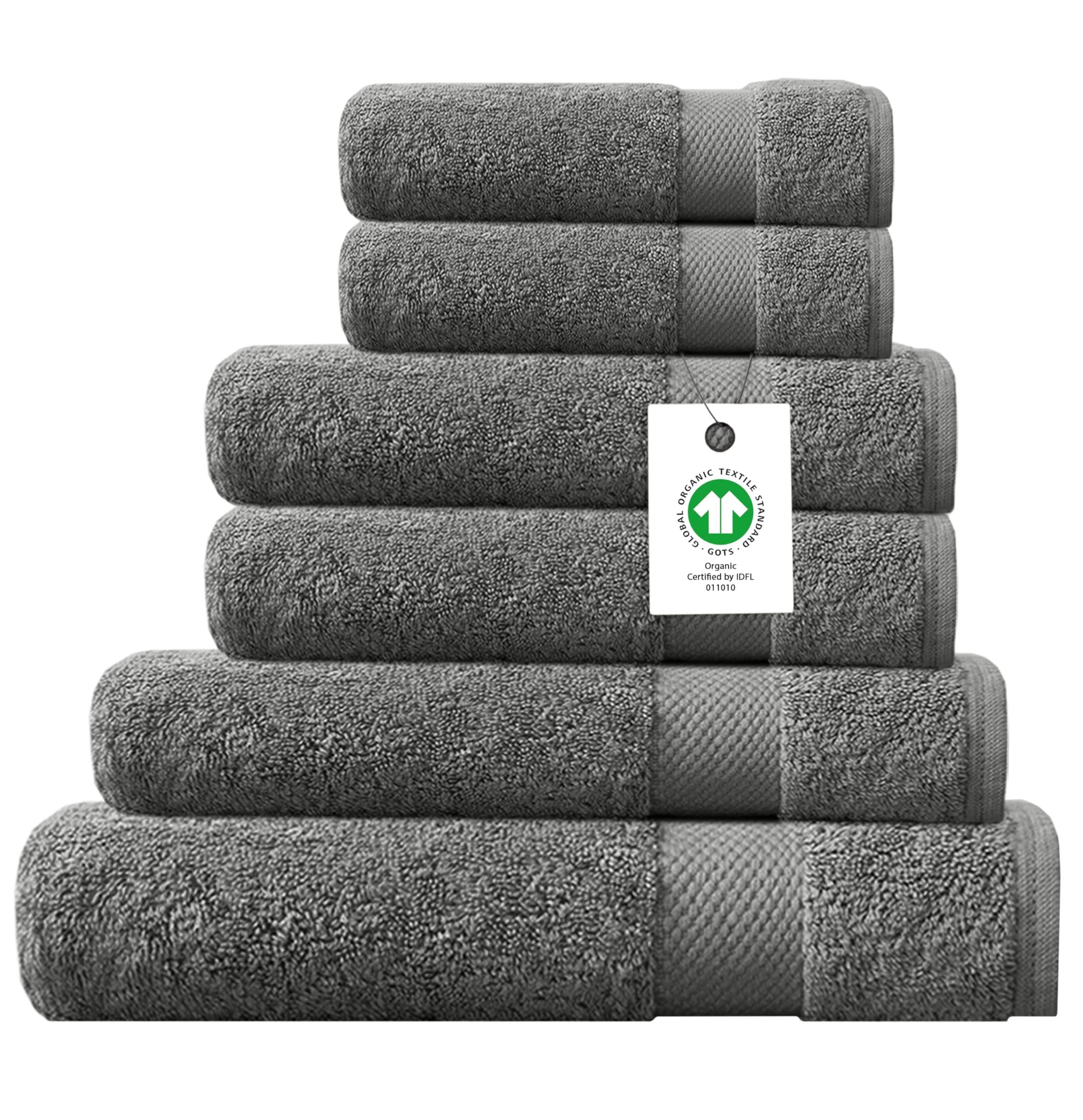 Delara 100% Organic Cotton Towels 650 GSM Plush Feather Touch Quick Dry Towel, 6-Piece Towel Set GOTS Certified, Oeko-Tex Green Certified, 1 Bath Towel, 1 Bath Sheet, 2 Hand Towels & 2 Wash Cloths