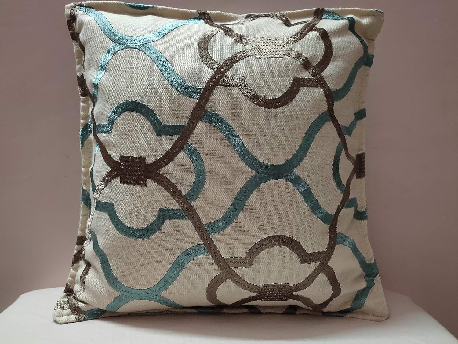 Buy Cream with Aqua and Brown Embroidery Small Cushion Covers 12*12