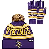 FOCO NFL unisex-adult Nfl Team Logo Adult Stretch Gloves With Stripe Pom Winter Knit Hat Beanie Set