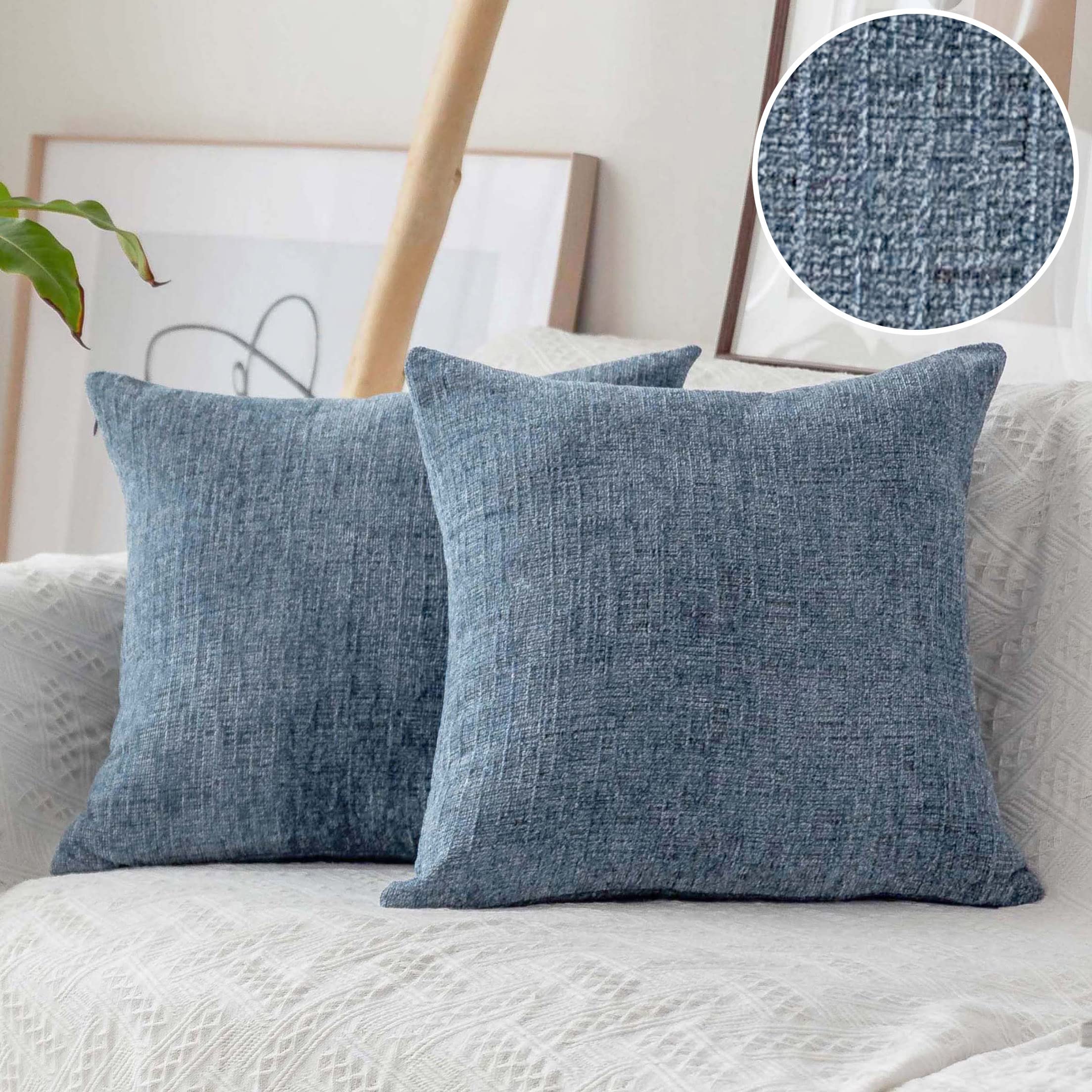 Home Brilliant Blue Cushion Cover 18x18 Super Soft, Decorative Textured Chenille Cushion Covers for Sofa Bed Couch Living Room, Set of 2, (45 x 45 cm, Jeans Blue) — image 1